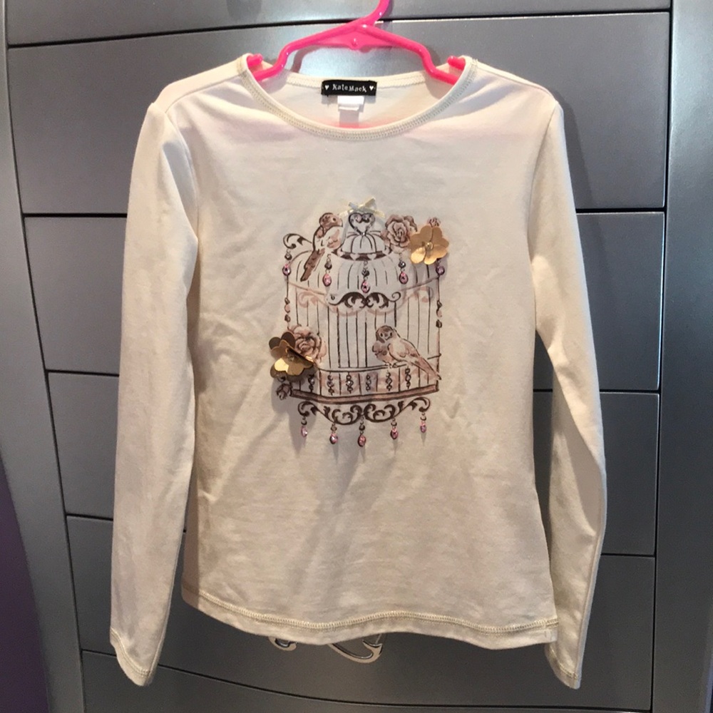 Kate Mack - Girls Birdcage Printed Tee in Cream